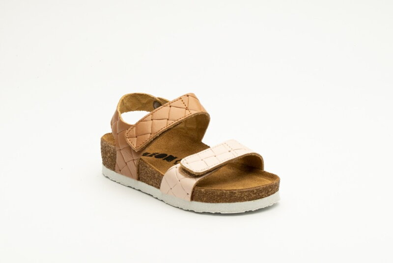 LEON 4803 Detské dievčenské zdravotné kožené sandále púder-hnedé